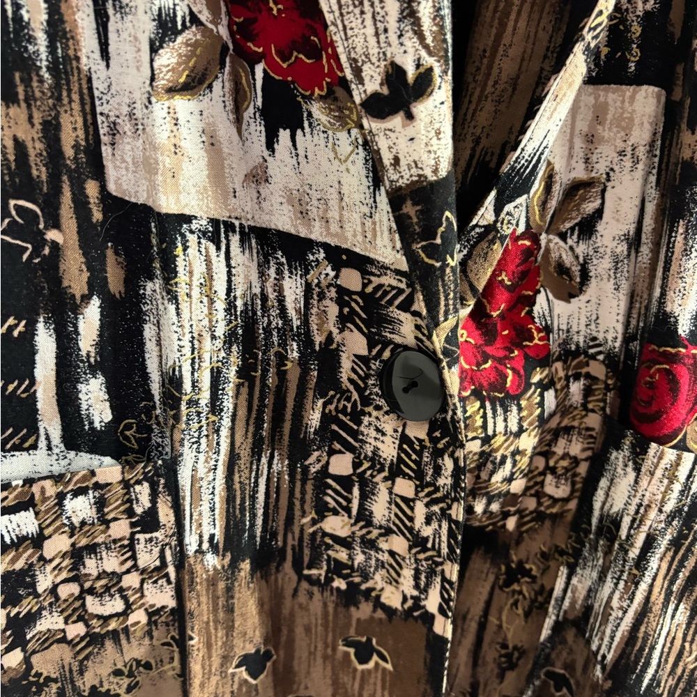 Vintage Women’s Lightweight Red Rose Abstract Earth Tones Oversized Blazer M/L‎ - Picture 7 of 16
